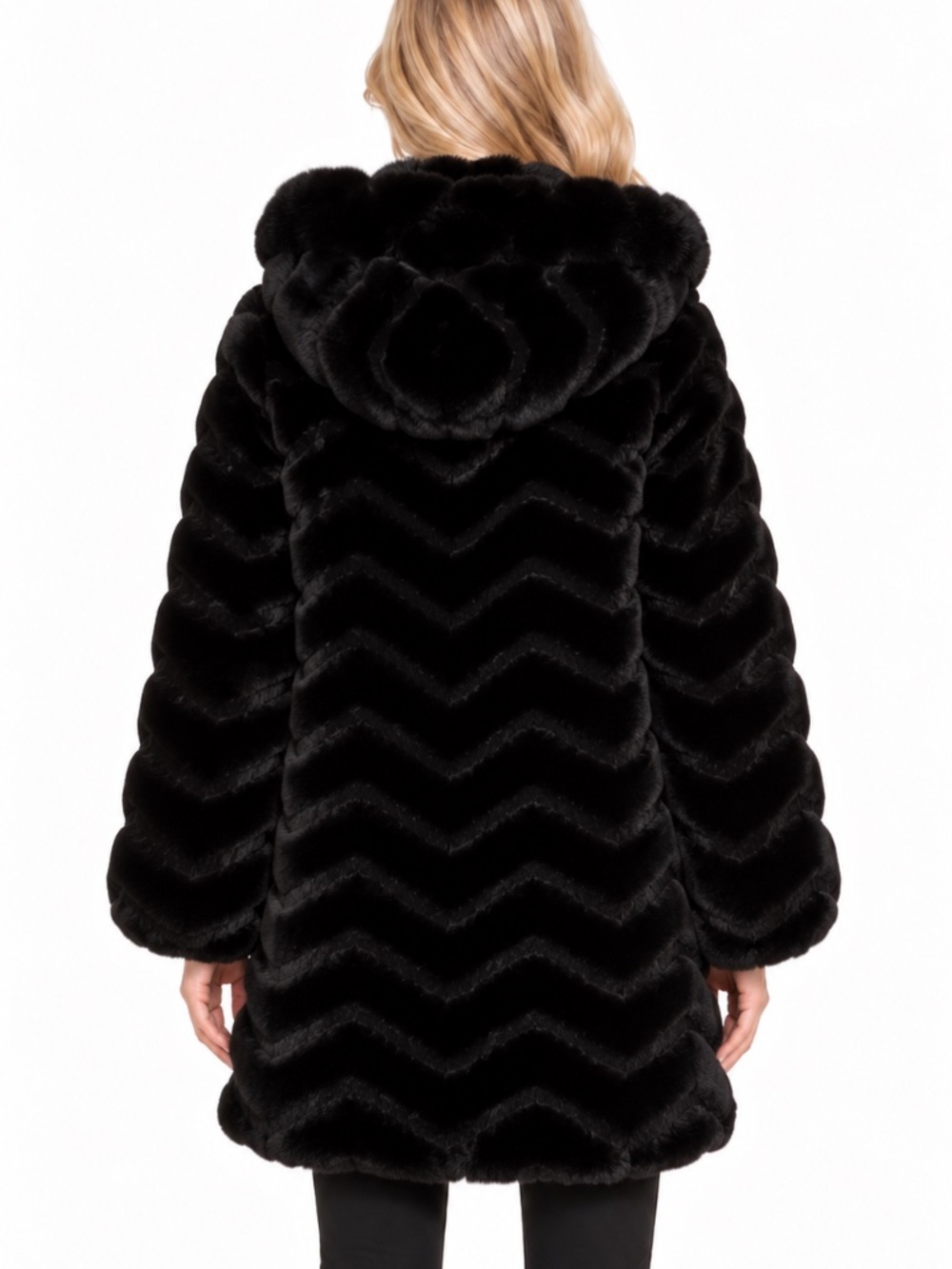 Gallery Black Hooded Heavyweight Faux Fur Coat Large NWOT - Picture 4 of 10